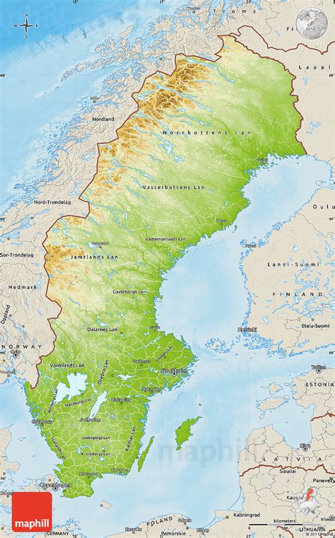 Physical Map Of Sweden Shaded Relief Outside