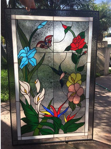 Elegant Hummingbird Butterfly And Flowers Stained Glass Window We Do