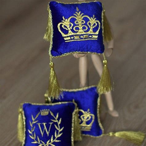 Royal Pillow With Golden Tassel Crown Embroideredstand Etsy Tassel