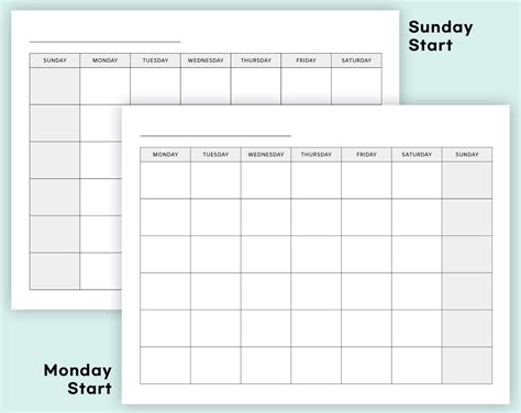 Calendario Mensual En Blanco Imprimible Calendario Etsy