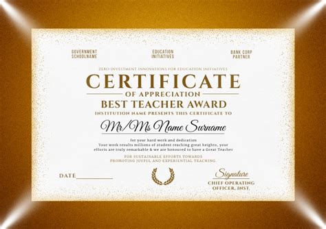 Teacher Certificate Of Appreciation Template