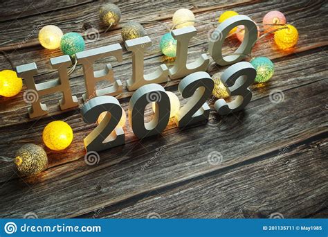Hello 2023 Alphabet Letter With Cotton Ball Led Decoration On Wooden