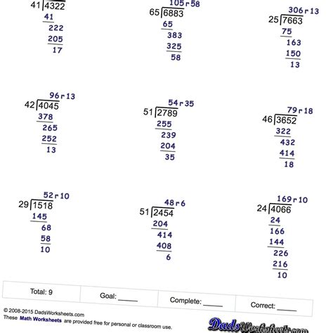 There are four steps of long division; Free printable Long Division worksheets with multiple ...