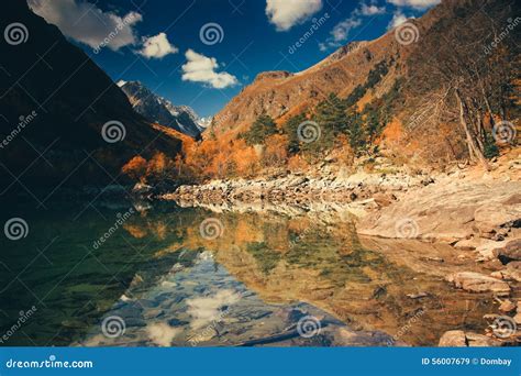 Scenery Of High Mountain With Lake And High Peak Stock Image Image Of
