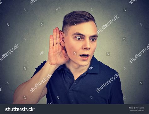 Curious Man Eavesdropping Hand Ear Gesture Stock Photo 700173973