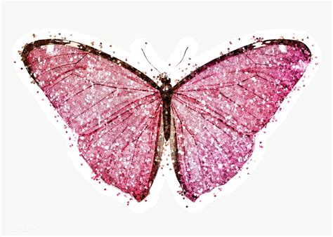 Glitter Pink Butterfly Sticker With White Border Free Image By
