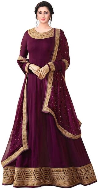 Buy Ethnic Yard Maroon Faux Georgette Embroidered Anarkali Salwar Suit Online At Low Prices In