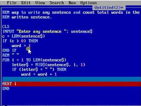 Qbasic Program To Count Words Used In The Sentence Youtube
