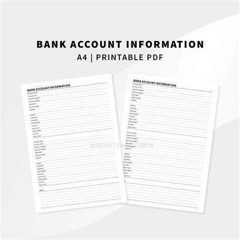 Bank Account Tracker Printable A4 Size Financial Planner Etsy