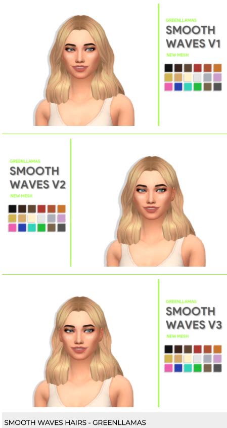 Smooth Waves V1 V3 By Greenllamas In 2021 Sims Hair Sims 4