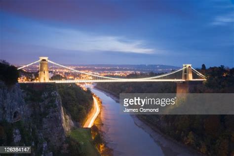 Clifton Suspension Bridge Illuminated At Night Bristol England Uk High
