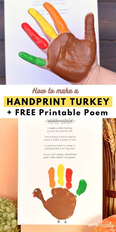A Handprint Turkey And Free Printable Poem For Kids To Play With On