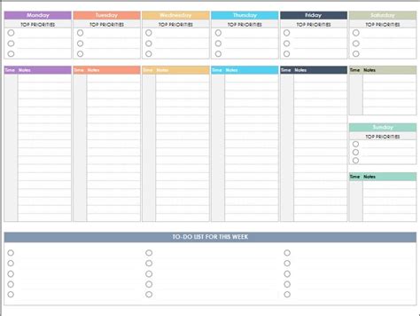 Weekly Planner With To Do List Excel Template Planner Etsy