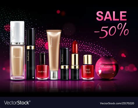 Cosmetics Beauty Products For Make Up Sale Banner With Glowing Neon