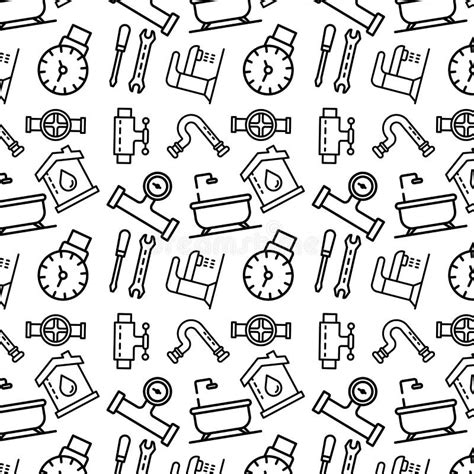 Plumbing Tools Pattern Outline Style Stock Vector Illustration Of