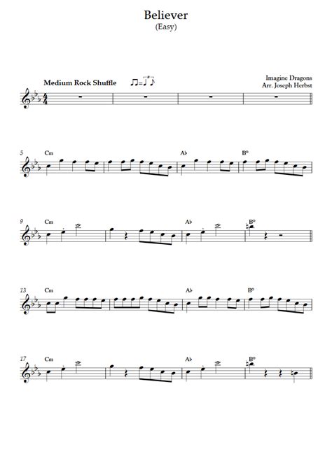 Believer Easy Level Tenor Sax Imagine Dragons Saxophone Sheet Music