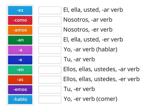 Spanish 1 Conjugation Practice Ar And Er Verbs Une Las Parejas