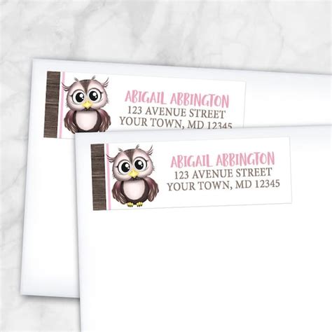 Owl Address Labels Cute Rustic With Pink And Brown Wood Printed