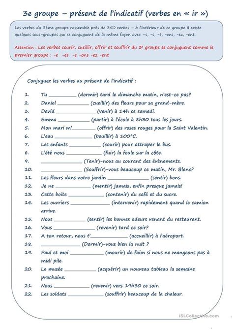 Les Verbes Reguliers Worksheet Printable Worksheets