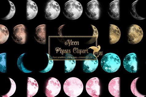 Moon Phases Clipart Watercolor Moon Clip Art Graphics In Png Etsy Uk