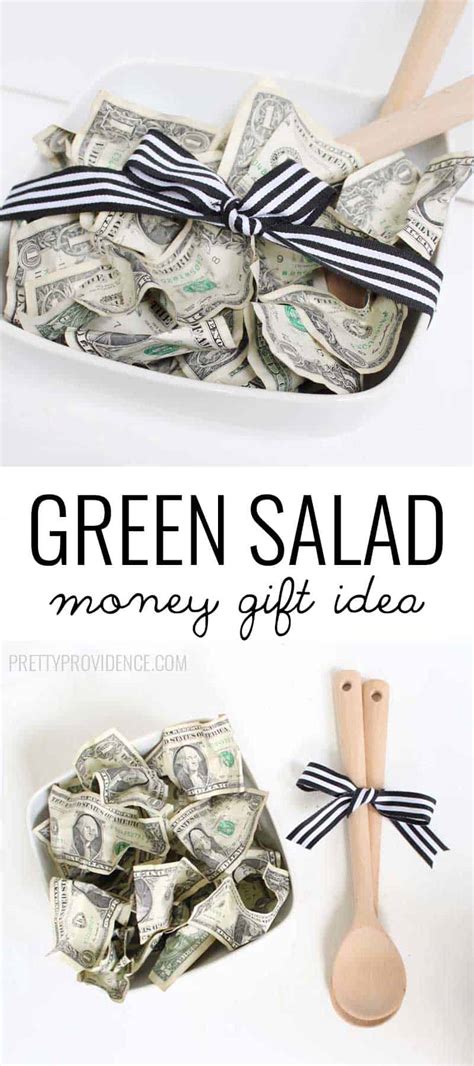 One of the most unique wedding gift ideas is to give the couple a bottle of wine meant to be saved for their first anniversary. 'Green Salad' Money Gift Idea - Pretty Providence