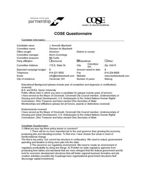 Fillable Online Bipac Cose Questionnaire Bipac Fax Email Print