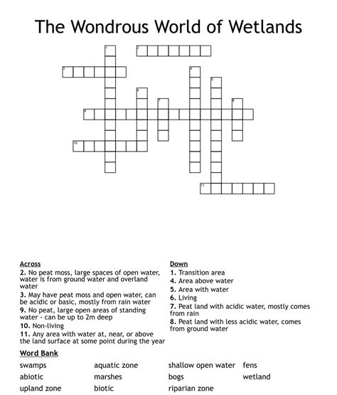 The Wondrous World Of Wetlands Crossword Wordmint