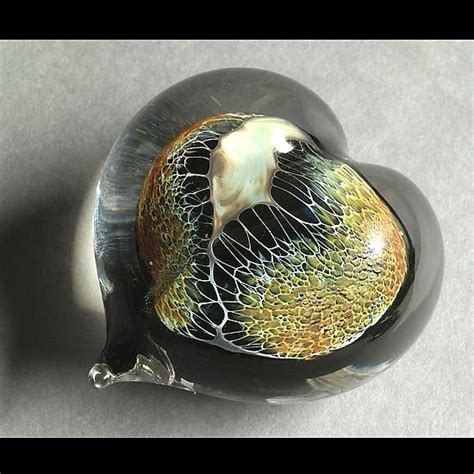 Amber Silver Veil Heart Paperweight By Robert Burch Art Glass Paperweight Artful Home