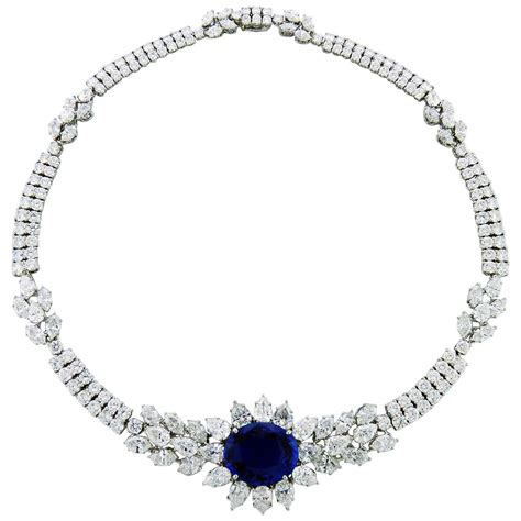 Graff Certified Sapphire Diamond Platinum Necklace For Sale At 1stdibs