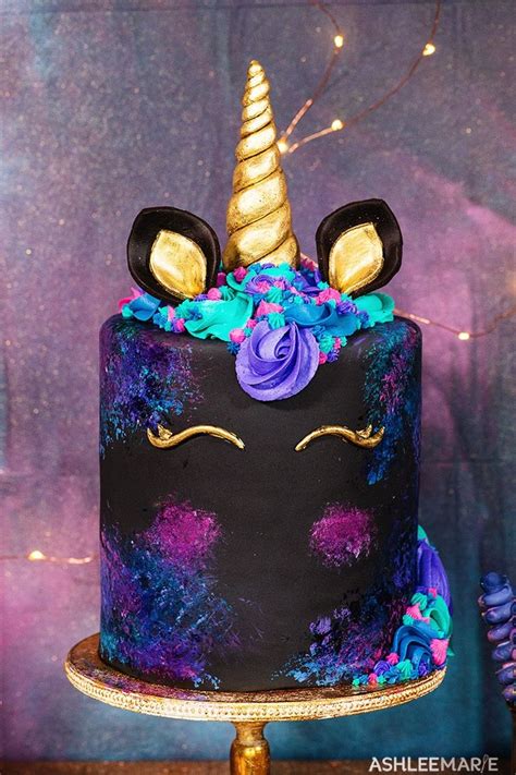 How do you make a unicorn out of a cookie cutter? This Dark Galaxy Unicorn Cake was the centerpiece for my ...