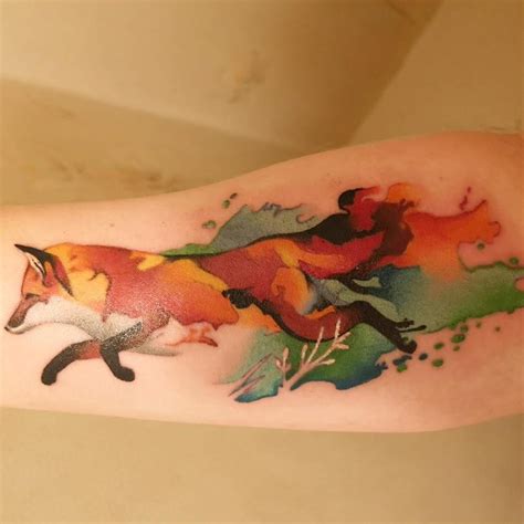 Running Watercolor Fox By Fabbe Catapult Tattoo Stockholm Sweden