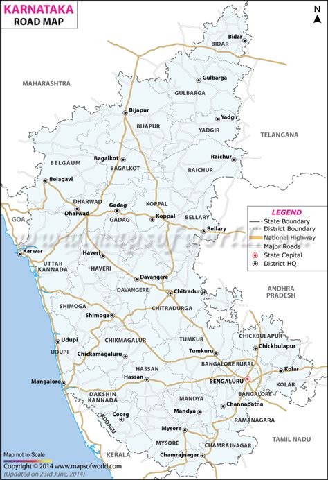 Combines karnataka location map, outline map, division map and district map, with additional 4 editable maps: Karnataka Road Map