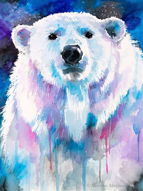 Blue Polar Bear Watercolor Painting Print by Slaveika Etsy Bär