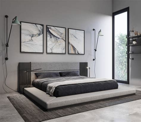Super Low Profile Upholstered King Bed Frame Ultra Modern Bedroom