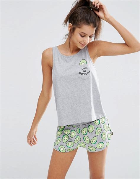 Image 1 Of Asos Avocuddle Pocket Tank And Short Pajama Set Lazy Outfits Comfy Outfits Cute