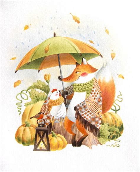 Bild Herbst Fuchs Kürbis Aquarell von Tatiana Bechtgold kunstnet