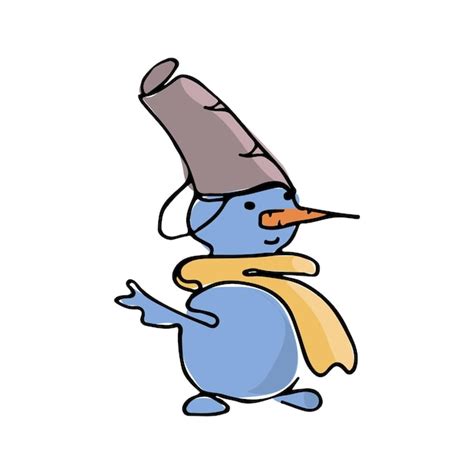 Premium Vector Snowman Blue In Yellow Scarf And Bucket Hat Carrot