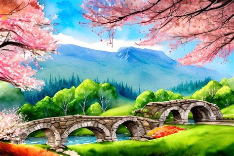 Cherry Blossom Spectacle In Mountains Graphic By EifelArt Studio