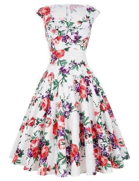 Print Floral 50s 60s Vintage Dresses Sleeveless Polka Dots Floral Pattern Retro Vintage Retro