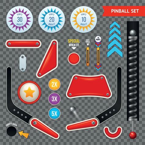 Pinball Elements Transparent Icon Set Vector Illustration