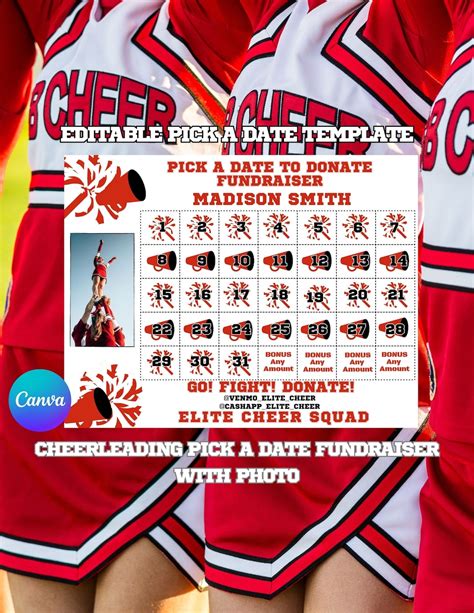 Editable Cheerleading Calendar Fundraiser Pick A Date To Etsy