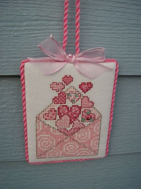 Finished Completed Sue Hillis Envelope Of Hearts Valentine Cross Stitch