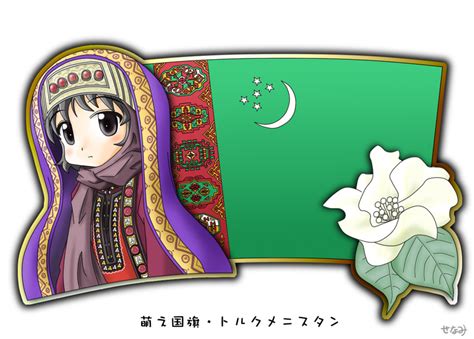 Murakami Senami 1girl Black Hair Flag Flower Turkmenistan Image