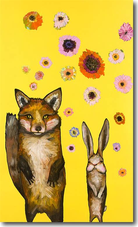 Fox And Rabbit Wedding Day On Teal Eli Halpin Giclée Print Original