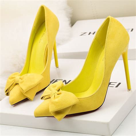 Pointed Toe Womens Bow Shoes Suede Stiletto High Heels Etsy