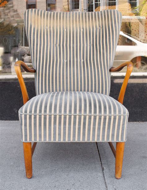 Technological developments were bustling forward, and the new world was just barely visible in the distance. Pair of Danish Modern Armchairs in Striped Fabric at 1stdibs