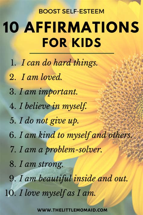 10 Positive Affirmations For Kids To Boost Self Esteem The Little Mom Aid