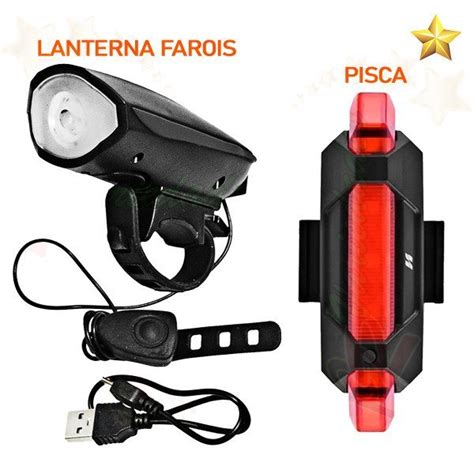 Kit Lanterna E Farol Bicicleta Luz Led A Prova D Gua Madeiramadeira