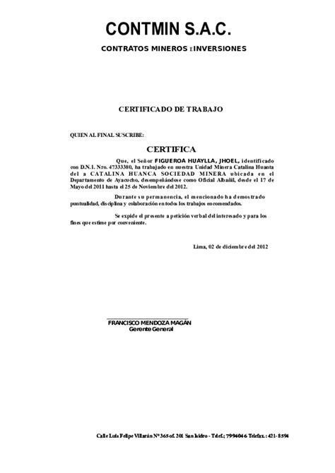 Doc Certificado De Trabajo Jherson Peña Prado