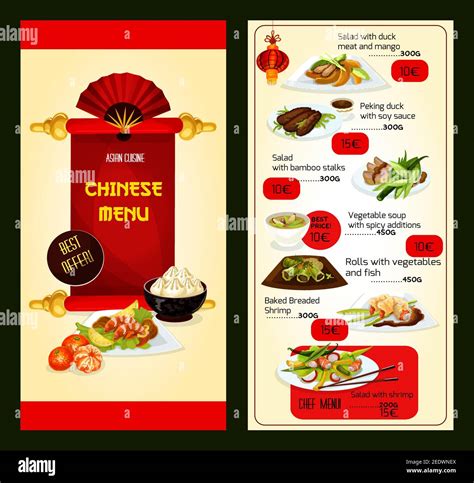 Chinese Restaurant Menu Template With Asian Cuisine Dishes Peking Duck